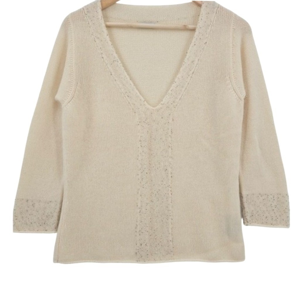 Malo Womens S Cream Cashmere Jewel Encrusted Sweater